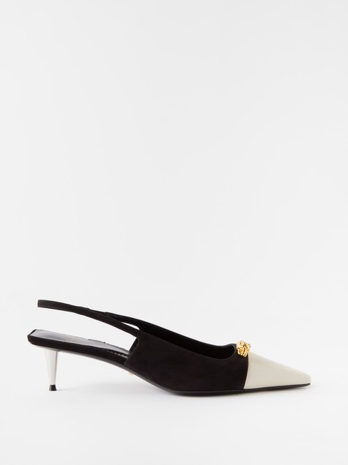 Gucci - Bi-colour Suede And Leather Slingback Pumps - Womens - Black White