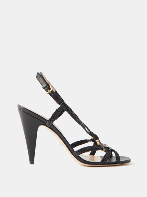 Gucci - Crystal-gg Leather Sandals - Womens - Black