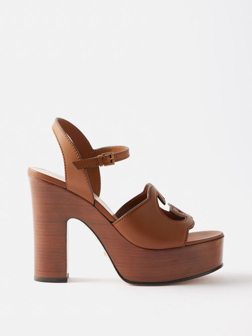 Gucci - Cutout-monogram Leather Platform Sandals - Womens - Tan