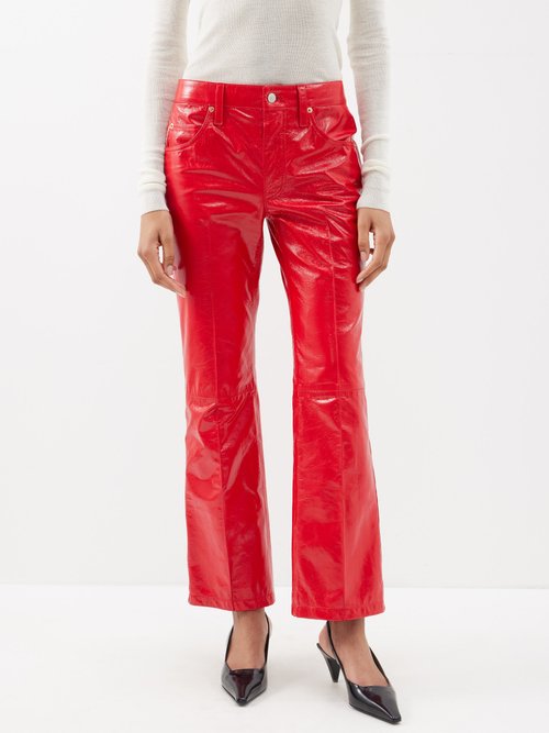 Gucci - Flared Leather Trousers - Womens - Red