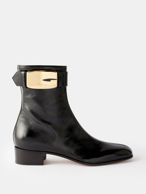 Gucci - G-buckle Patent-leather Boots - Womens - Black