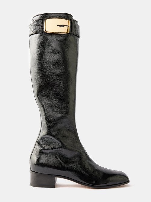 Gucci - G-buckle Patent-leather Knee-high Boots - Womens - Black