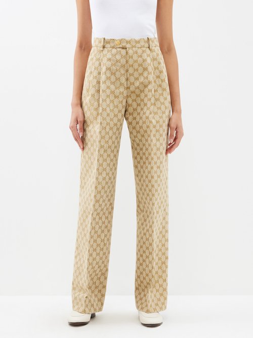 Gucci - GG Linen-blend Trousers - Womens - Brown