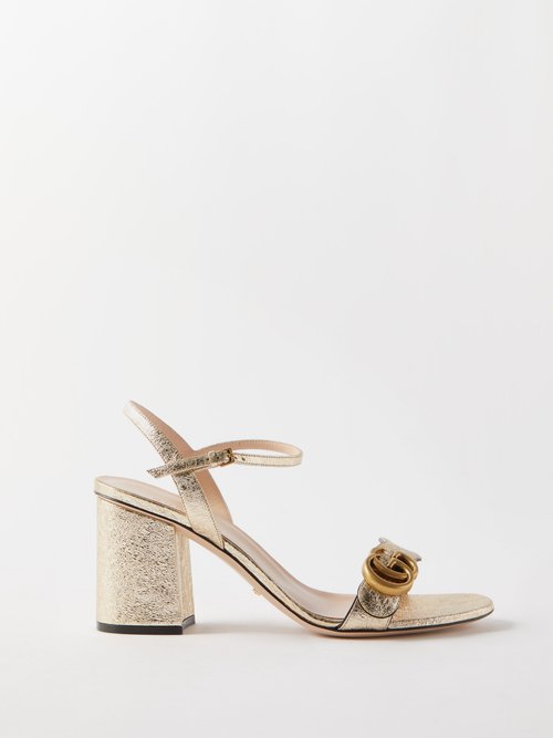 Gucci - GG Marmont Block-heel Metallic-leather Sandals - Womens - Gold