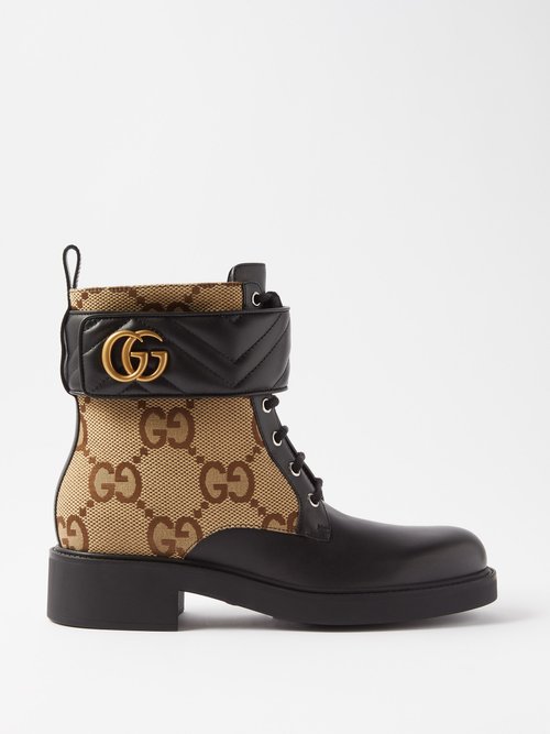Gucci - GG Marmont Canvas And Leather Ankle Boots - Womens - Black