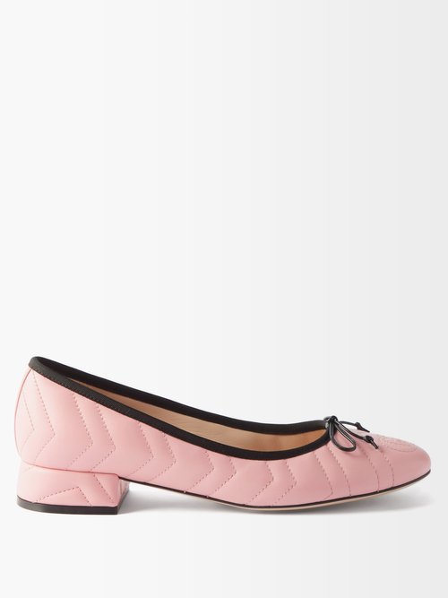 Gucci - GG Marmont Leather Flats - Womens - Pink