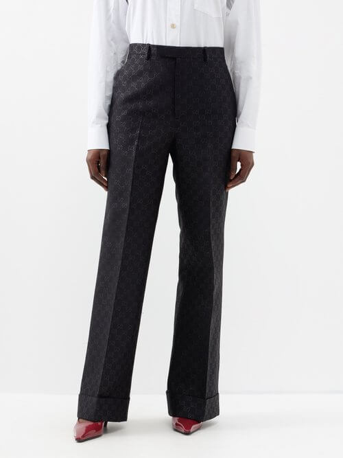 Gucci - GG Wool-blend Wide-leg Trousers - Womens - Black