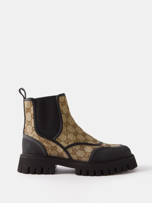 Gucci - GG-canvas Ankle Boots - Womens - Black Brown Multi