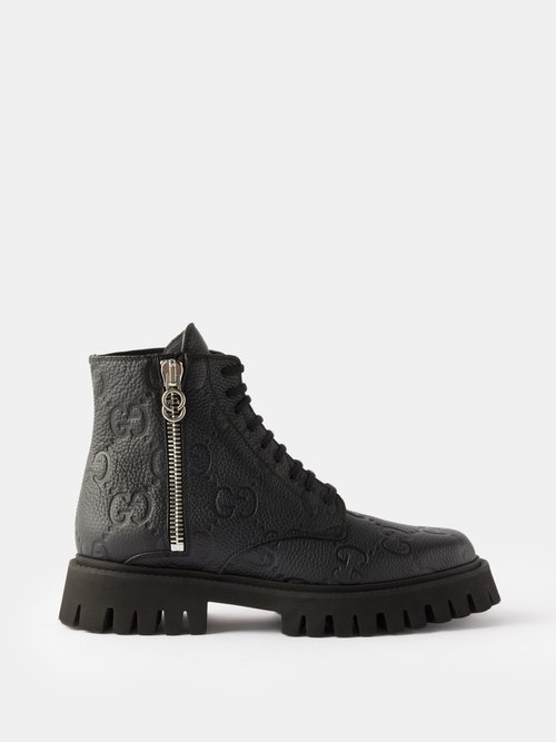 Gucci - GG-debossed Leather Boots - Womens - Black