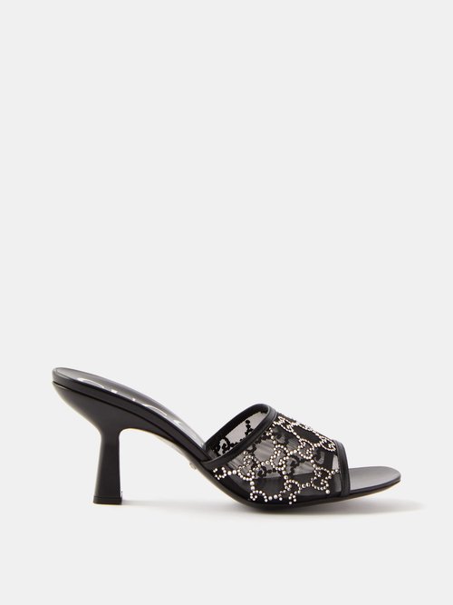 Gucci - GG-embellished Mesh And Leather Mule Sandals - Womens - Black Multi