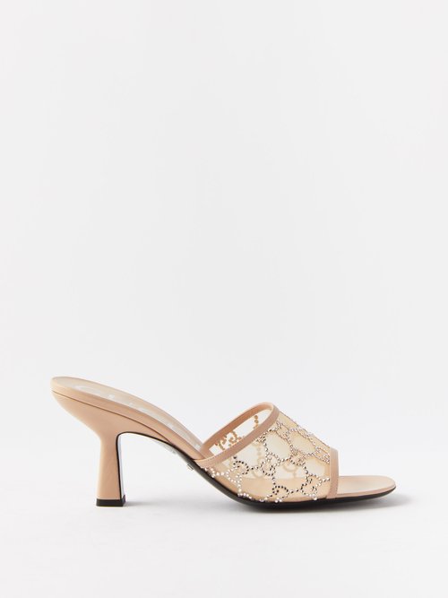 Gucci - GG-embellished Mesh And Leather Mule Sandals - Womens - Nude