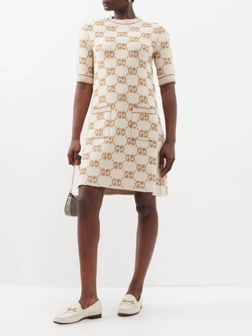 Gucci - GG-jacquard Wool Dress - Womens - Ivory
