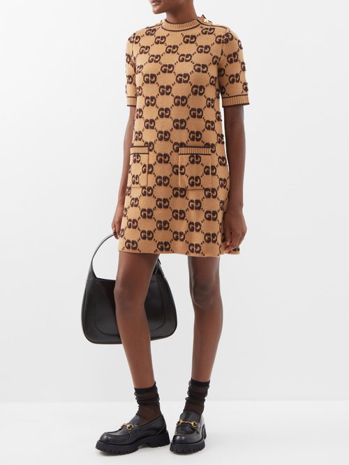 Gucci - GG-jacquard Wool Mini Dress - Womens - Beige Multi