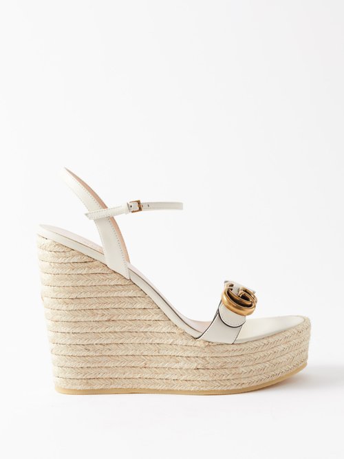Gucci - GG-marmont 95 Leather Espadrilles Wedge Sandals - Womens - White