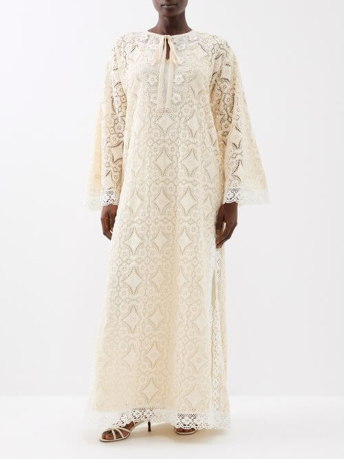 Gucci - Geometric Crochet-lace Kaftan Dress - Womens - Ivory
