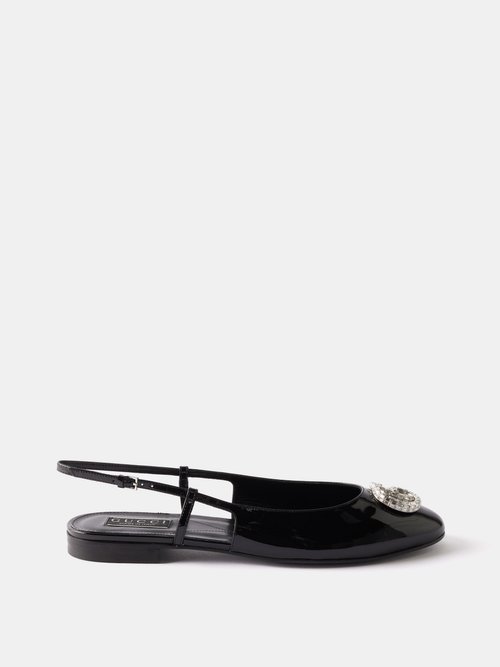 Gucci - Harlow Crystal-gg Patent-leather Ballet Flats - Womens - Black