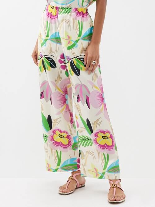 Gucci - Hawaii Floral-print Silk-twill Trousers - Womens - Multi