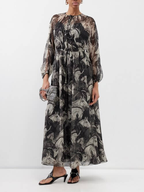 Gucci - Horse-bring Silk-blend Chiffon Maxi Dress - Womens - Black Multi
