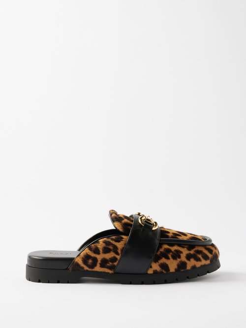 Gucci - Horsebit Calf-hair Backless Loafers - Womens - Leopard