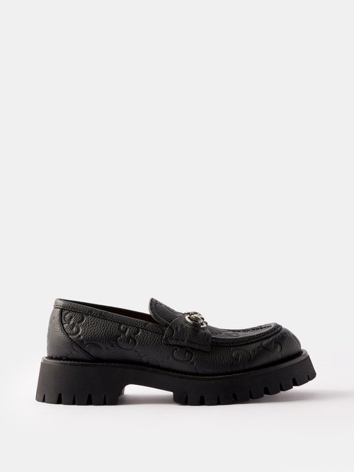 Gucci - Horsebit Gg-debossed Leather Loafers - Womens - Black