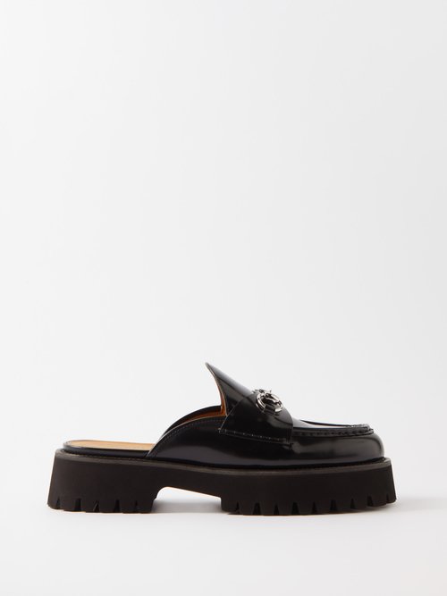 Gucci - Horsebit Leather Backless Loafers - Womens - Black