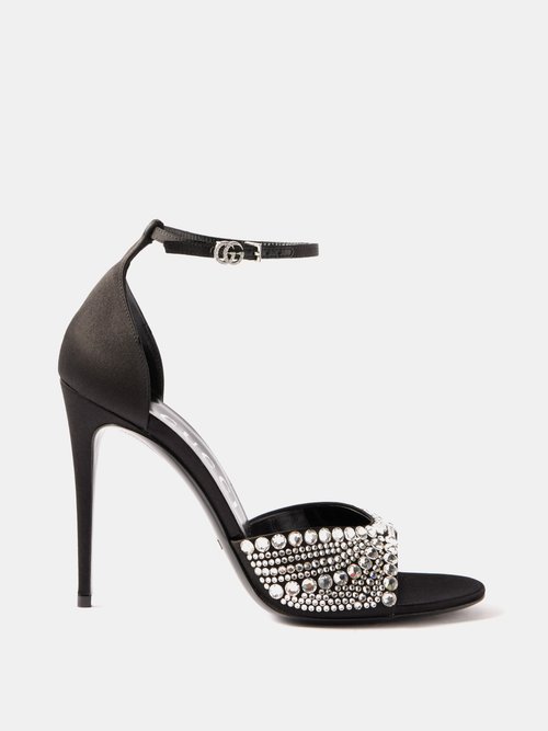 Gucci - Ilse 110 Crystal-embellished Satin Sandals - Womens - Black Silver