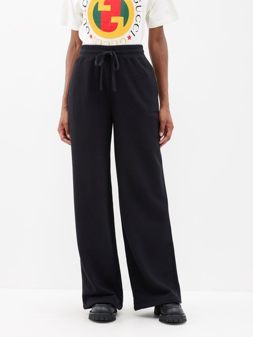 Gucci - Interlocking G-embroidered Cotton-jersey Trousers - Womens - Black