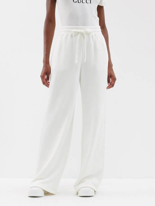 Gucci - Interlocking G-embroidered Cotton-jersey Trousers - Womens - Ivory