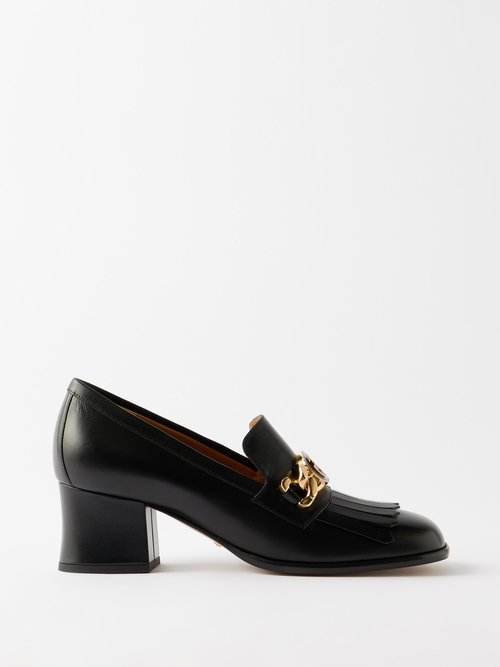Gucci - Interlocking-g Chain 55 Leather Loafers - Womens - Black