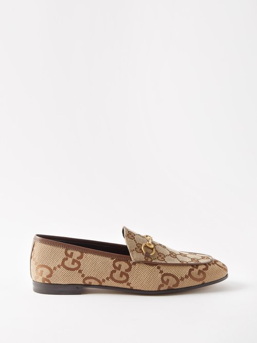 Gucci - Jordaan Horsebit Gg-canvas Loafers - Womens - Brown Multi