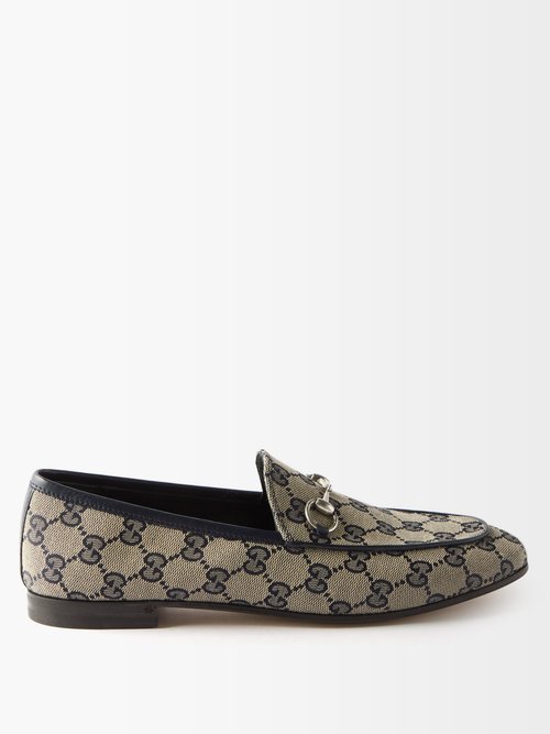 Gucci - Jordaan Horsebit Gg-canvas Loafers - Womens - Grey Multi