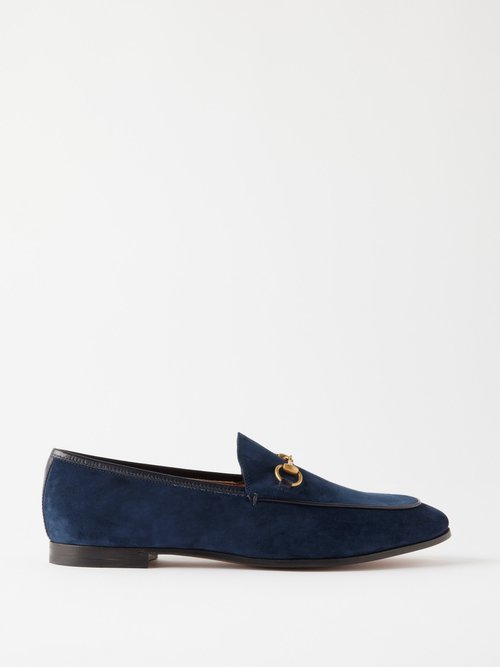 Gucci - Jordaan Horsebit Suede Loafers - Womens - Blue Navy