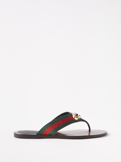 Gucci - Kika Gg-buckle Web-stripe Leather Sandals - Womens - Brown Multi