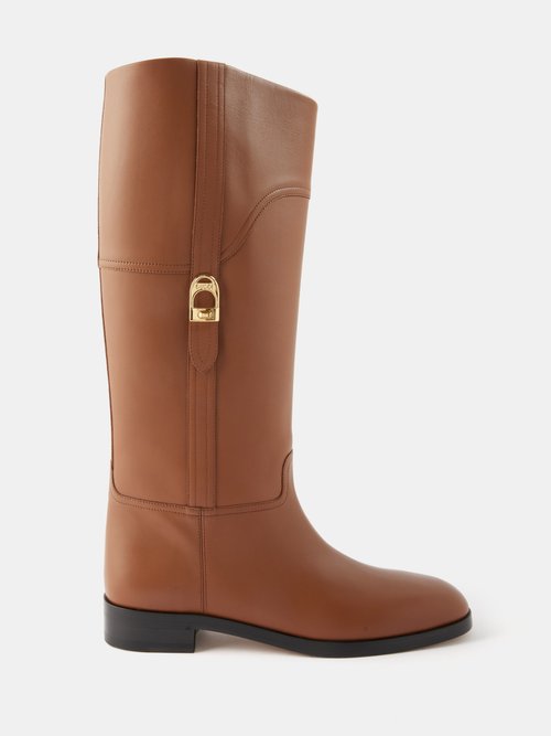Gucci - Leather Flat Knee-high Boots - Womens - Brown