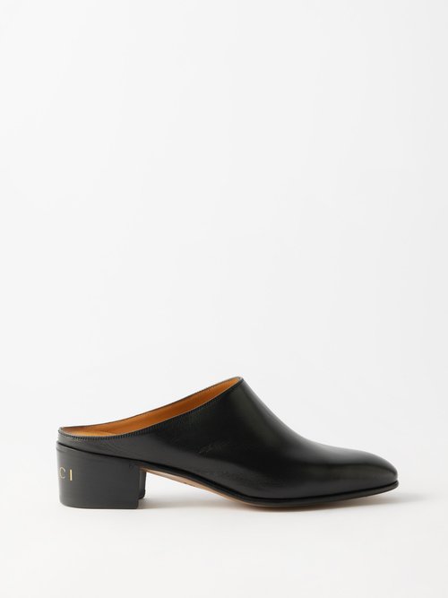 Gucci - Leather Heeled Mules - Mens - Black