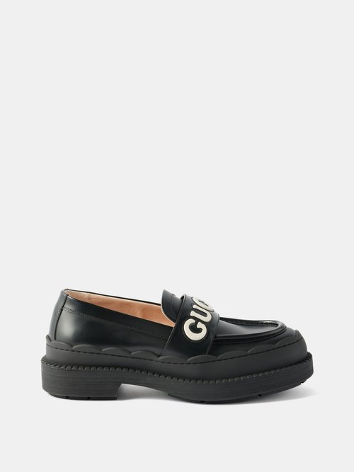 Gucci - Logo-embossed Leather Loafers - Womens - Black