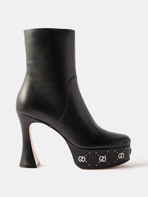 Gucci - Logo-sole 75 Leather Platform Boots - Womens - Black