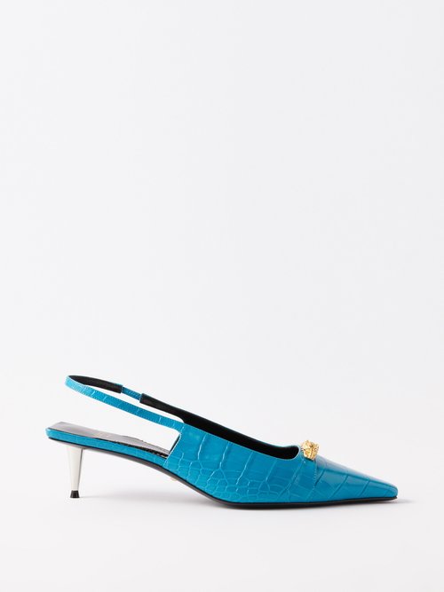 Gucci - Louisa 45 Crocodile-effect Leather Slingback Pumps - Womens - Blue