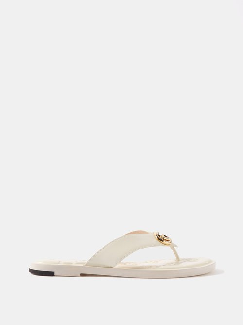 Gucci - Nadeline Gg-logo Leather Flat Sandals - Womens - White