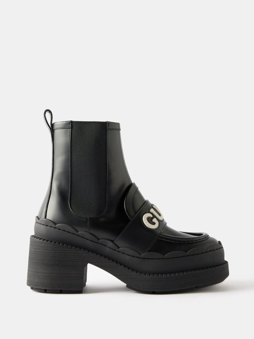 Gucci - Ornella Logo-appliqué Leather Ankle Boots - Womens - Black
