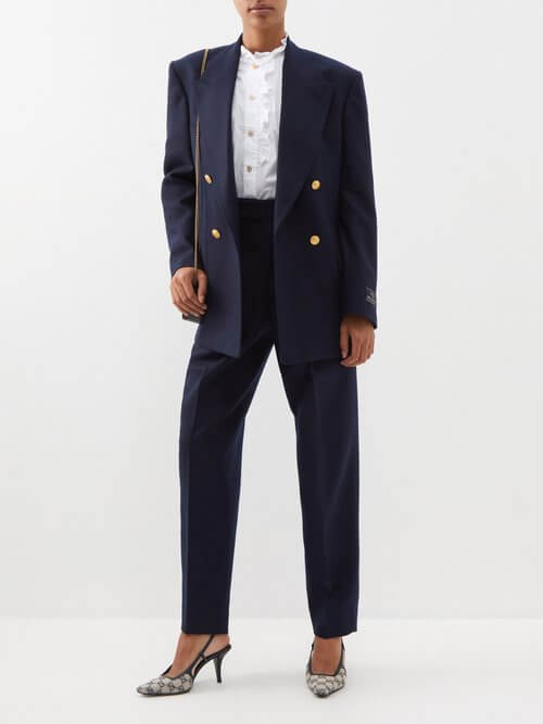 Gucci - Pleated Cashmere-twill Trousers - Womens - Navy