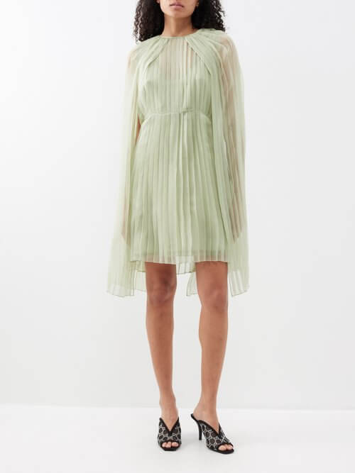Gucci - Pleated Silk-chiffon Cape Mini Dress - Womens - Mint