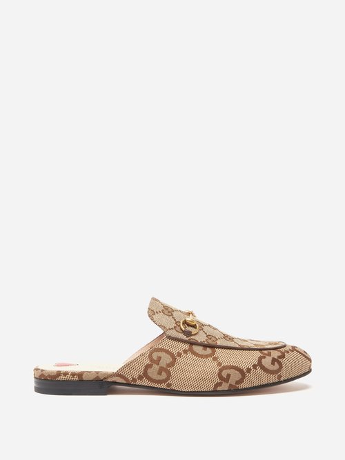 Gucci - Princetown Horsebit Gg-canvas Backless Loafers - Womens - Beige