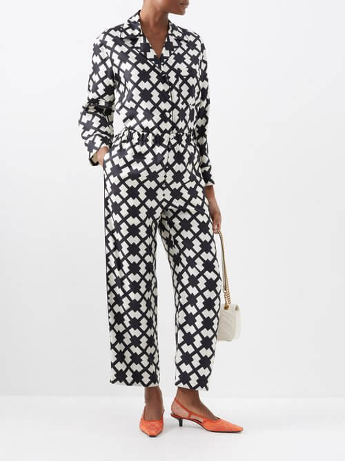Gucci - Rhombus-print Elasticated Silk-twill Trousers - Womens - Black White