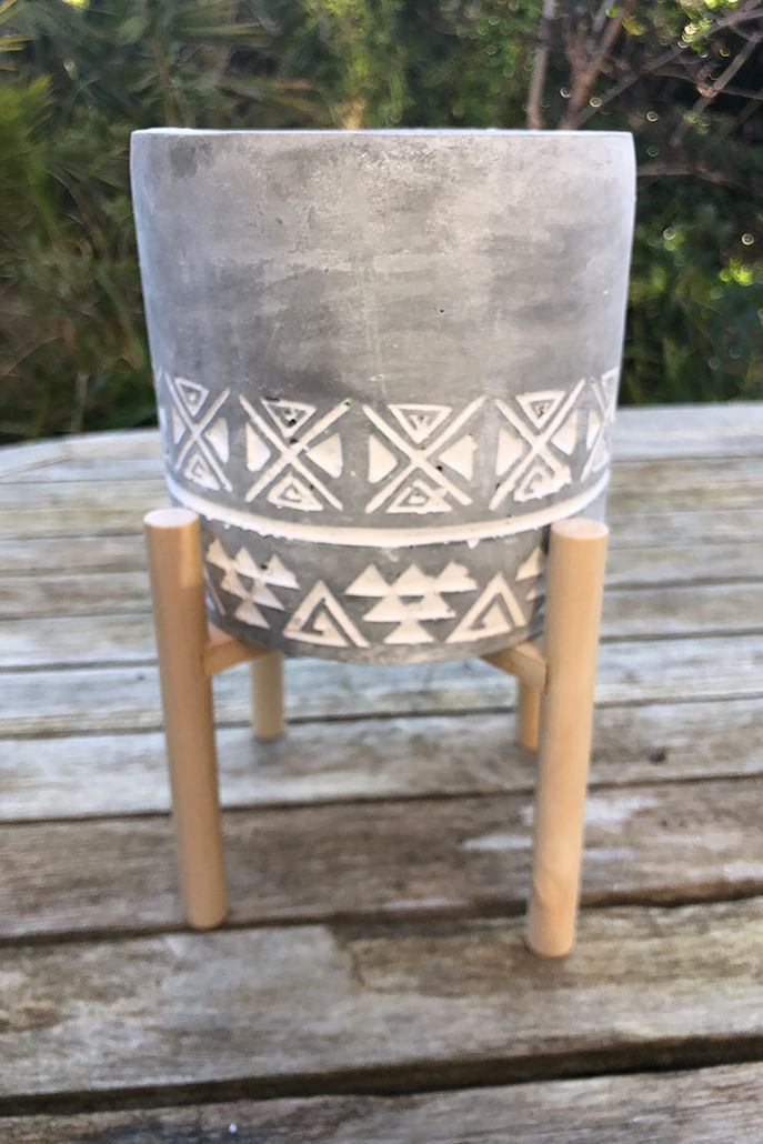 Medium Embossed Aztec Concrete Candle With Stand