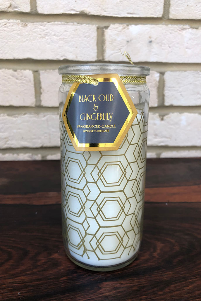 Oud And Gingerlily Geo Printed Glass Candle