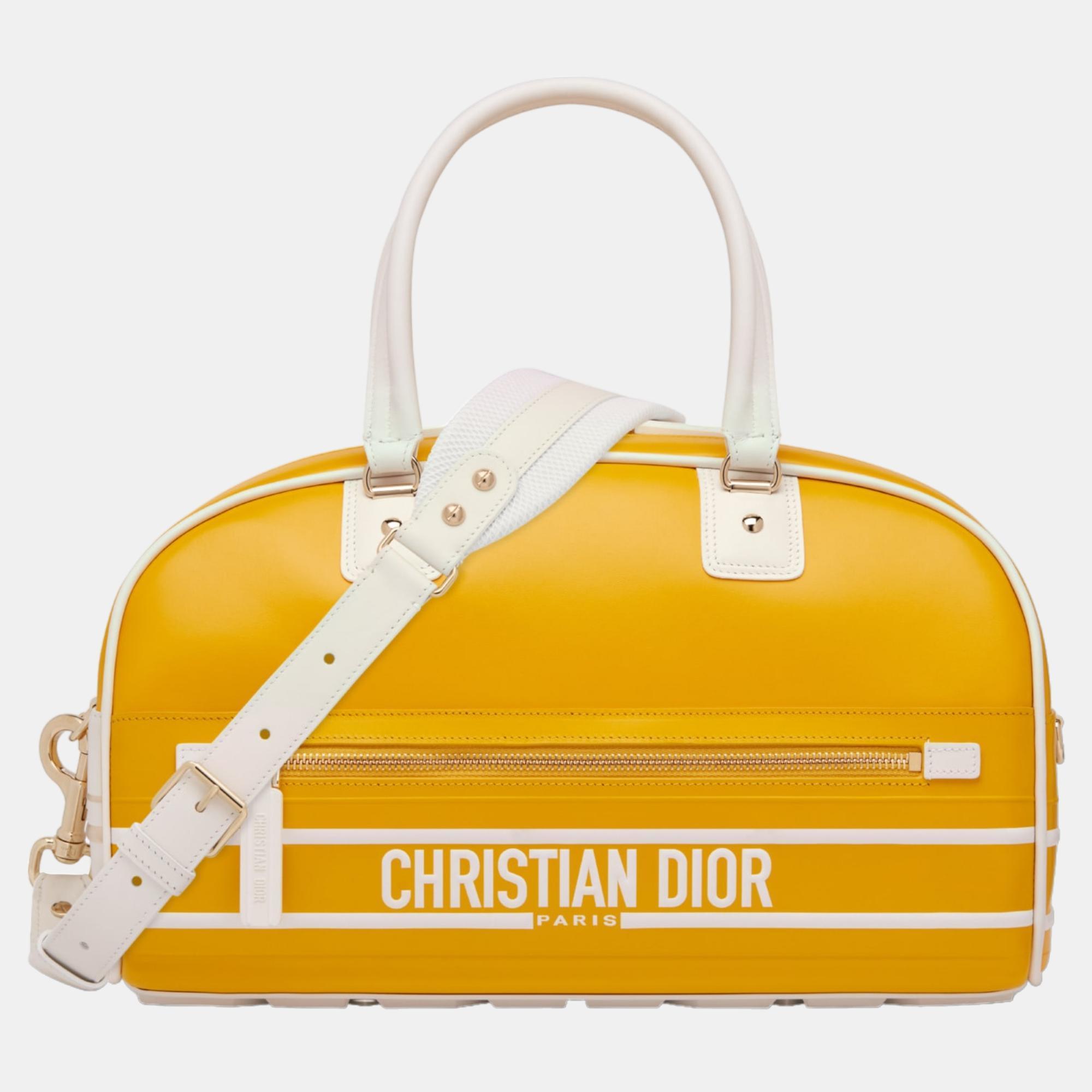 SMALL DIOR Yellow Calfskin with Embossed 'CHRISTIAN DIOR' Signature VIBE BAG M6209OOBR930U