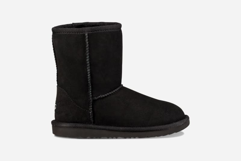 UGG Classic Short II Boot for Kids in Black, Size 2, Leather
