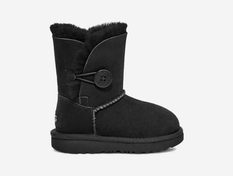 UGG Short Bailey Button II Boot for Kids in Black, Size 8, Shearling
