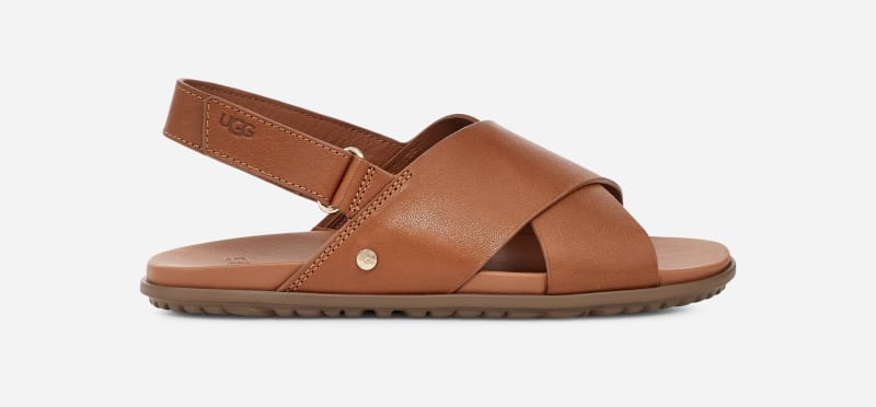 UGG Solivan Slingback Sandal for Women in Tan Leather, Size 4.5